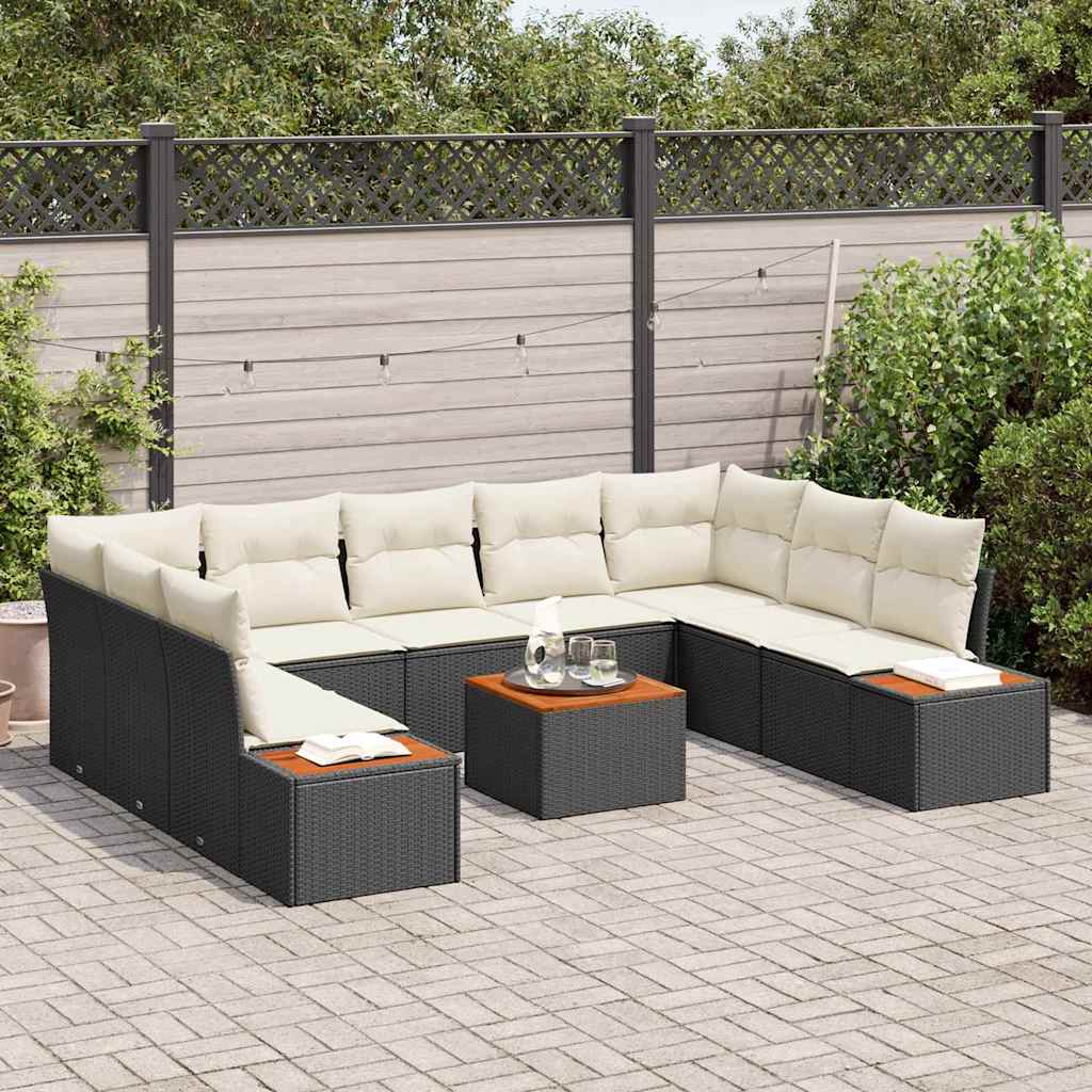 Gartensofa-set mit Kissen 5 pcs Schwarz und Creme Polyrattan