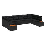 Gartensofa-set mit Kissen 10 pcs Schwarz Polyrattan