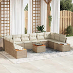 Gartensofa-set mit Kissen 10 pcs Beige und Creme Polyrattan
