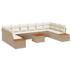 Gartensofa-set mit Kissen 10 pcs Beige und Creme Polyrattan