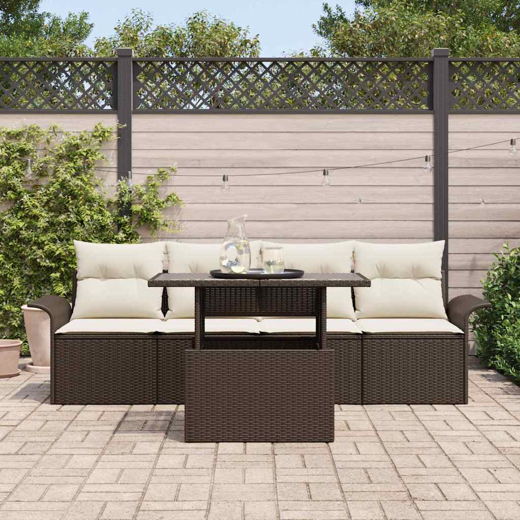 Gartensofa-set mit Kissen mit Speicher 5 pcs Braun Poly Rattan