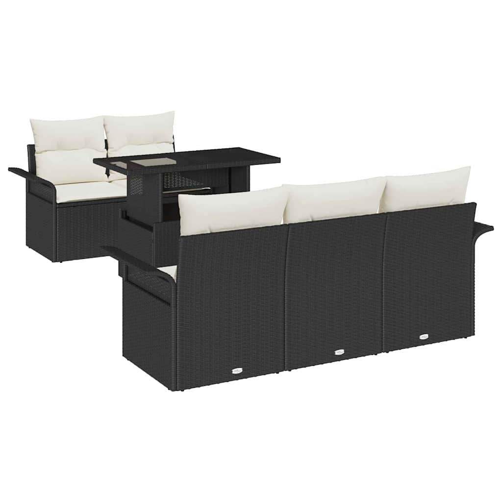 Gartensofa-set mit Kissen 6 pcs Schwarz Poly Rattan