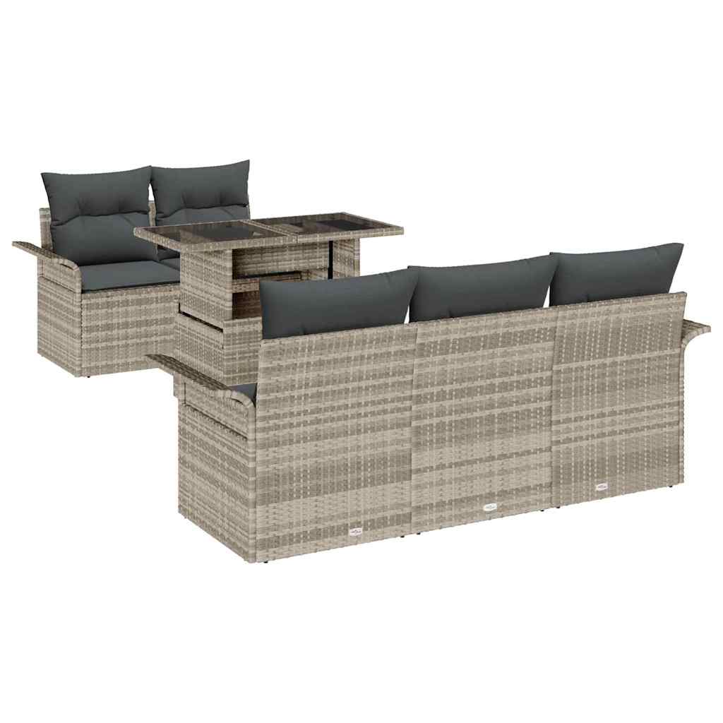 Gartensofa-set mit Kissen 6 pcs Hellgrau Poly Rattan