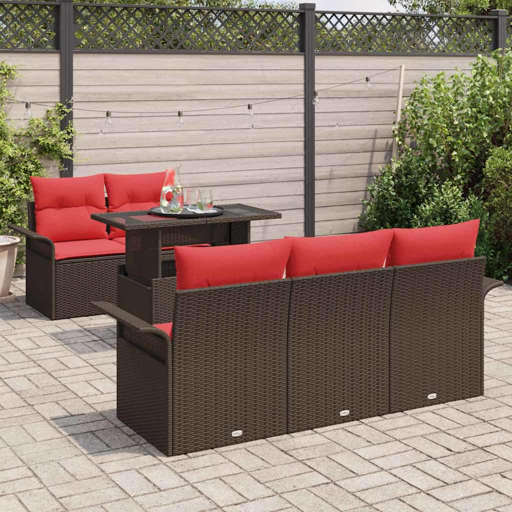 Gartensofa-set mit Kissen mit Speicher 6 pcs Braun Poly Rattan