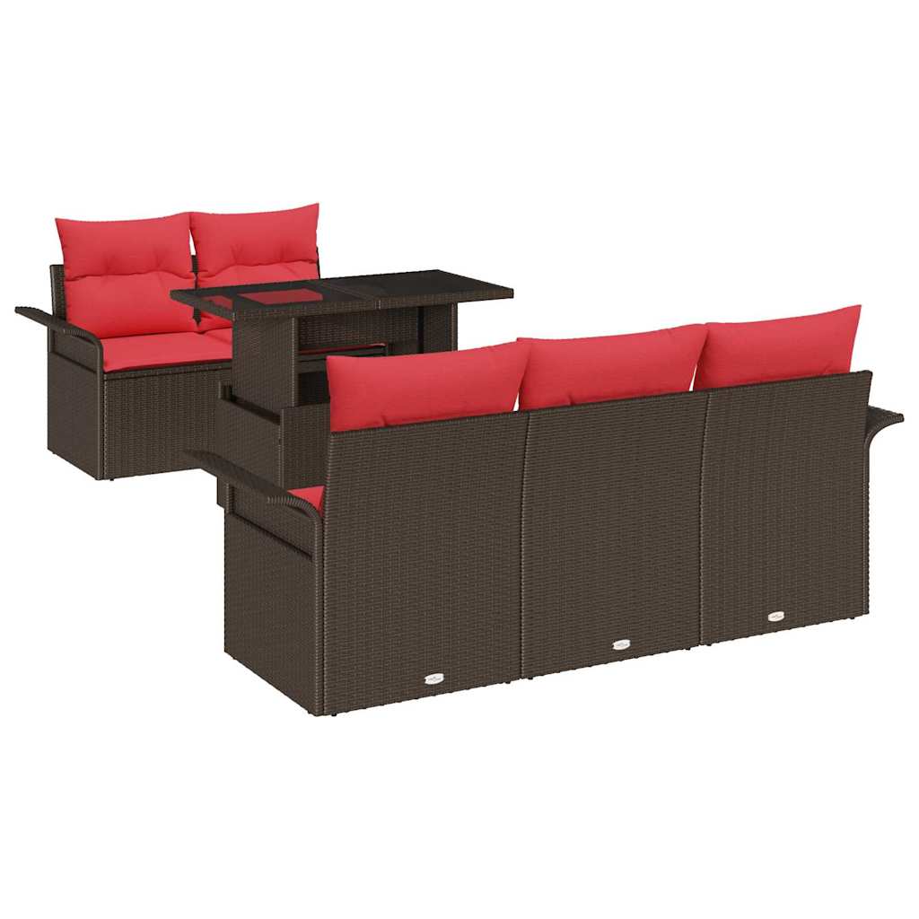 Gartensofa-set mit Kissen mit Speicher 6 pcs Braun Poly Rattan