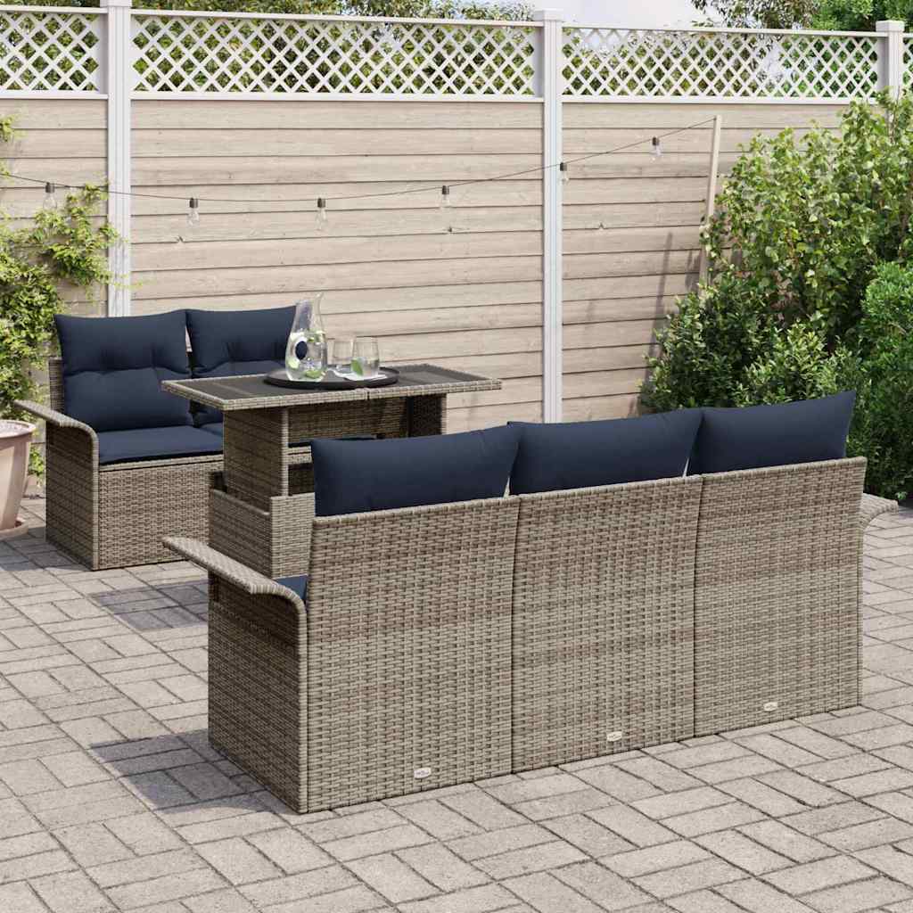 Gartensofa-set mit Kissen mit Speicher 6 pcs Grau Poly Rattan