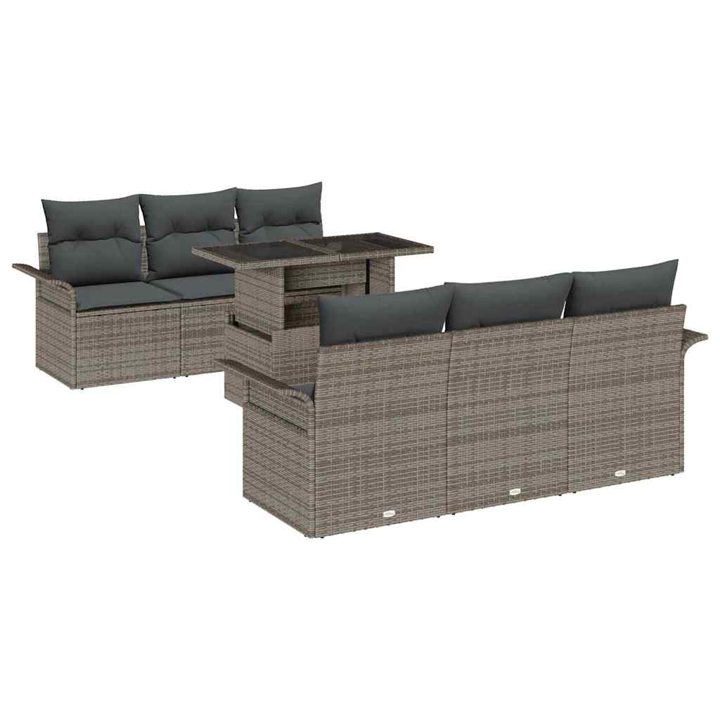 Gartensofa-set mit Kissen mit Speicher 7 pcs Grau Poly Rattan