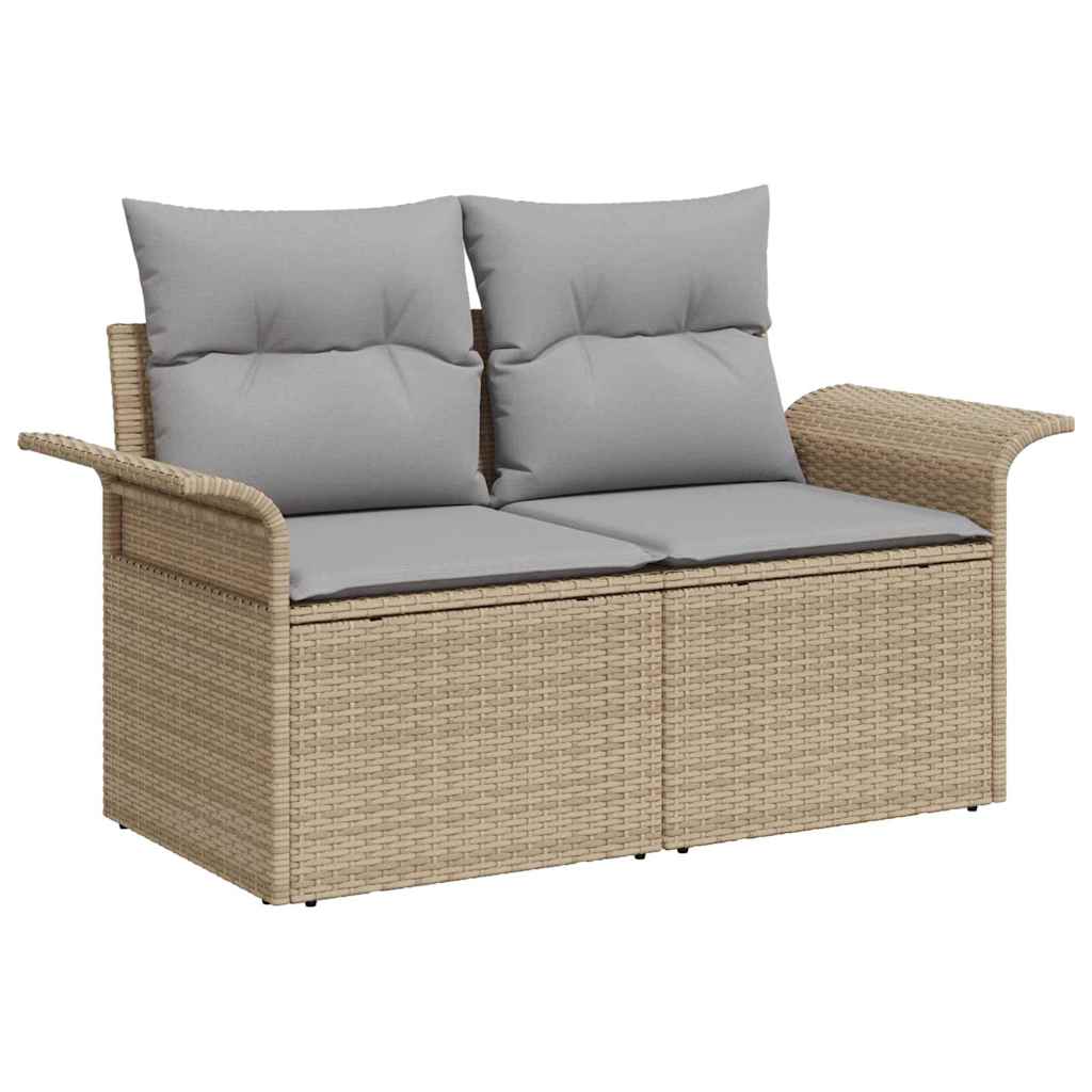 Gartensofa-set mit Kissen mit Speicher 7 pcs Beige Poly Rattan