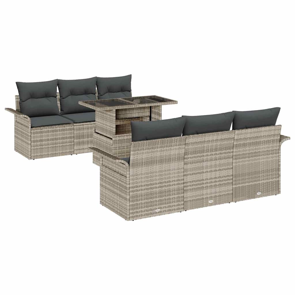 Gartensofa-set mit Kissen 7 pcs Hellgrau Poly Rattan