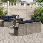 Gartensofa-set mit Kissen mit Speicher 7 pcs Grau Poly Rattan