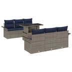 Gartensofa-set mit Kissen mit Speicher 7 pcs Grau Poly Rattan