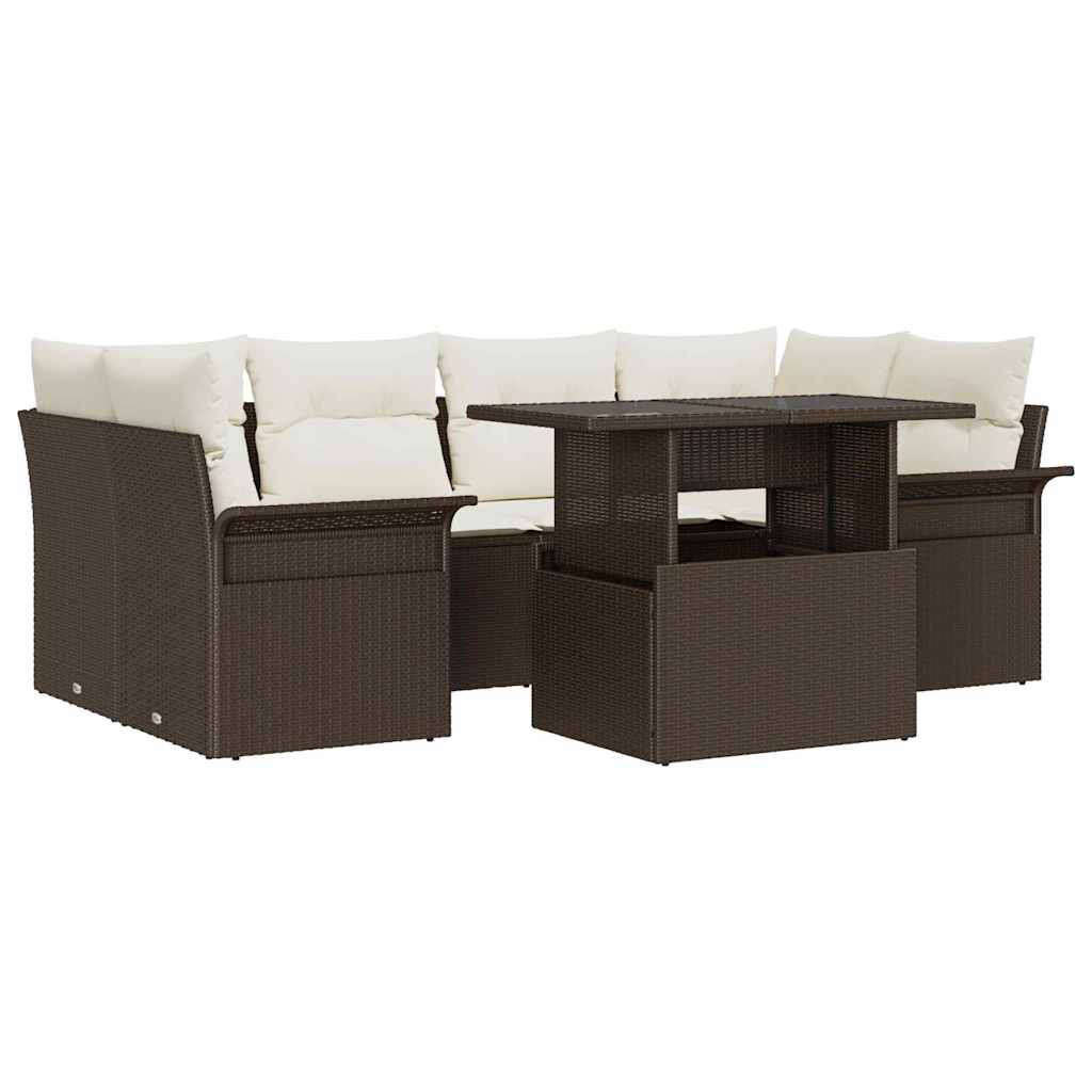 Garten-Sofa-Set mit Kissen mit Speicher 7 pcs Braun Poly Rattan