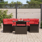 Gartensofa-set mit Kissen mit Speicher 7 pcs Braun Poly Rattan