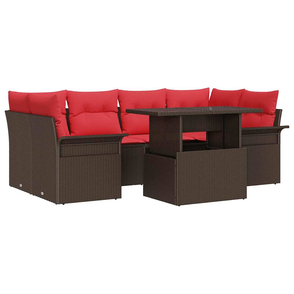 Gartensofa-set mit Kissen mit Speicher 7 pcs Braun Poly Rattan