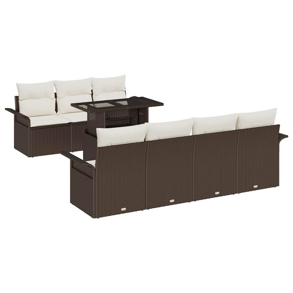 Garten-Sofa-Set mit Kissen mit Speicher 8 pcs Braun Poly Rattan