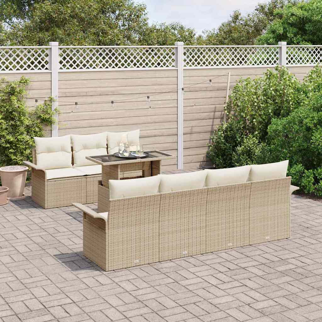 Gartensofa-set mit Kissen mit Speicher 8 pcs Beige Poly Rattan