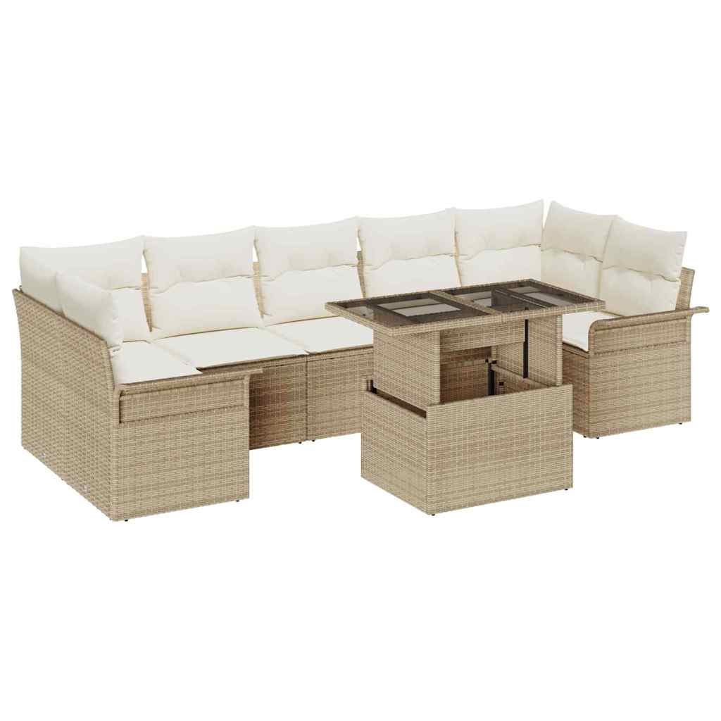 Gartensofa-set mit Kissen mit Speicher 8 pcs Beige Poly Rattan