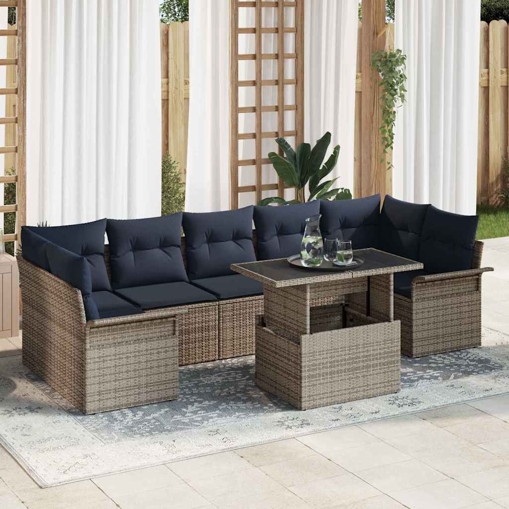 Gartensofa-set mit Kissen mit Speicher 8 pcs Grau Poly Rattan