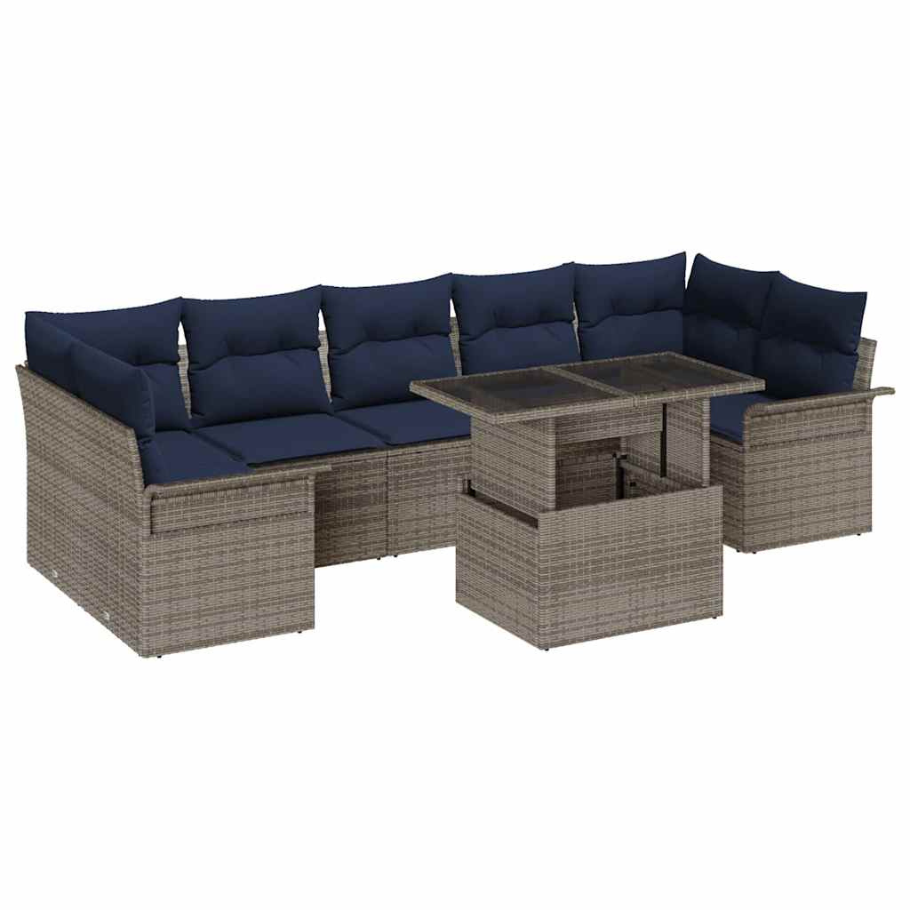 Gartensofa-set mit Kissen mit Speicher 8 pcs Grau Poly Rattan