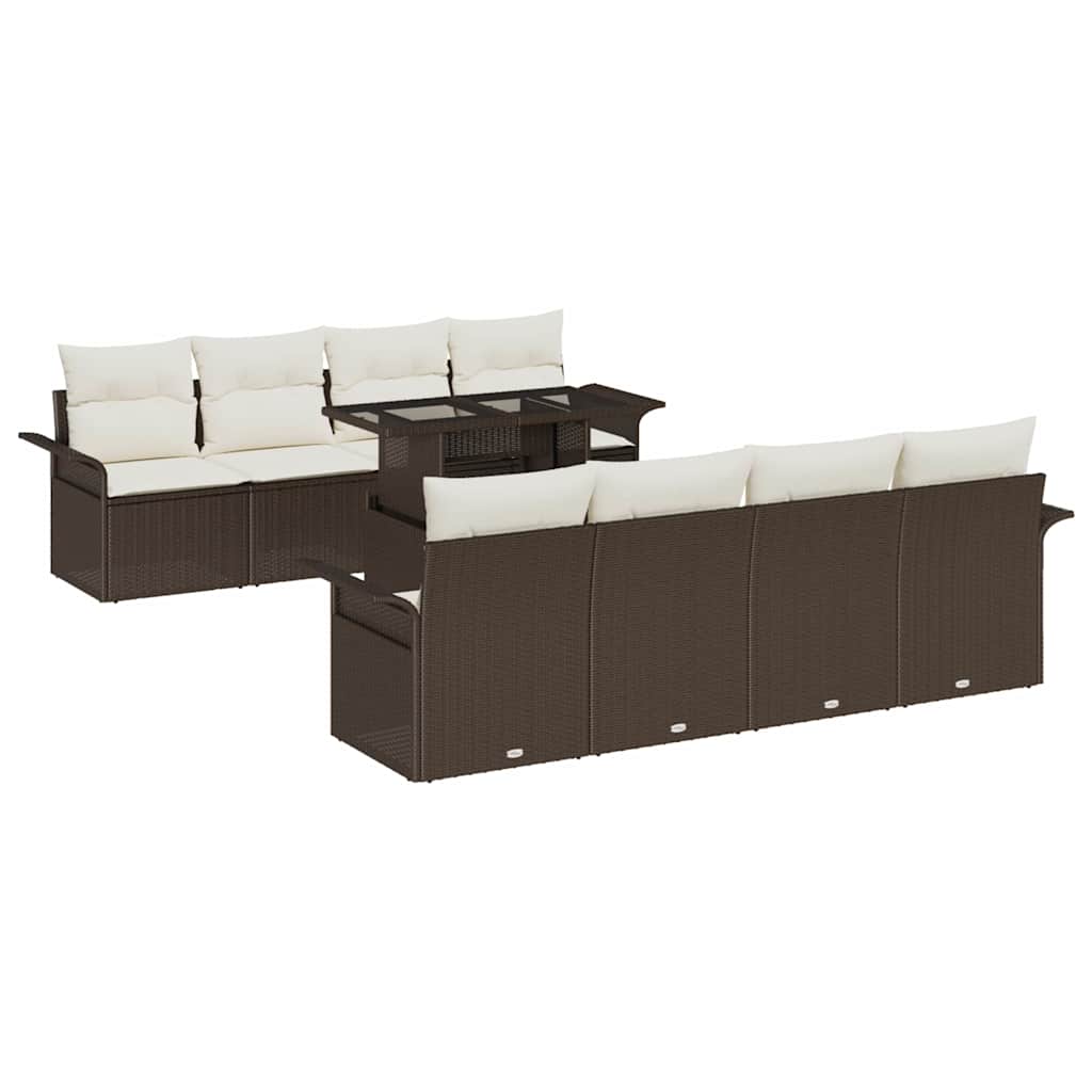Garten-Sofa-Set mit Kissen mit Speicher 9 pcs Braun Poly Rattan