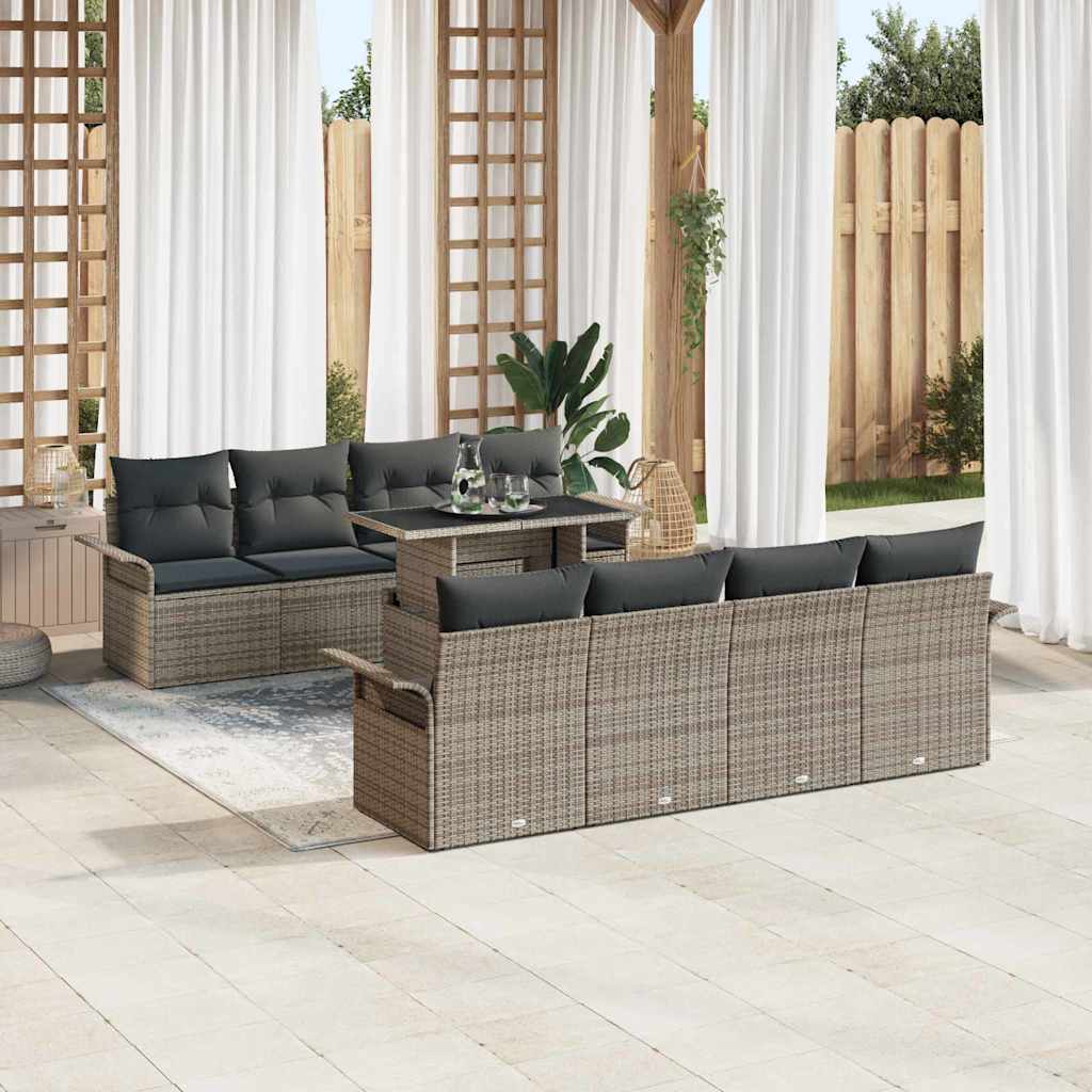 Gartensofa-set mit Kissen mit Speicher 9 pcs Grau Poly Rattan