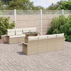Gartensofa-set mit Kissen mit Speicher 9 pcs Beige Poly Rattan