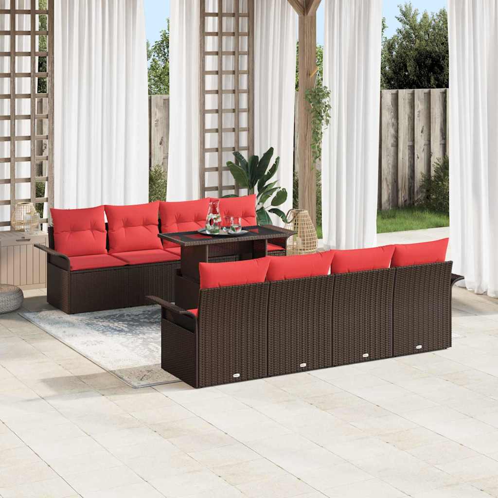 Gartensofa-set mit Kissen mit Speicher 9 pcs Braun Poly Rattan