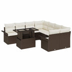 Gartensofa-set mit Kissen mit Speicher 9 pcs Braun Poly Rattan