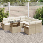 Gartensofa-set mit Kissen mit Speicher 9 pcs Beige Poly Rattan