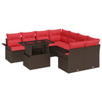 Gartensofa-set mit Kissen mit Speicher 9 pcs Braun Poly Rattan