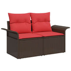Gartensofa-set mit Kissen mit Speicher 9 pcs Braun Poly Rattan