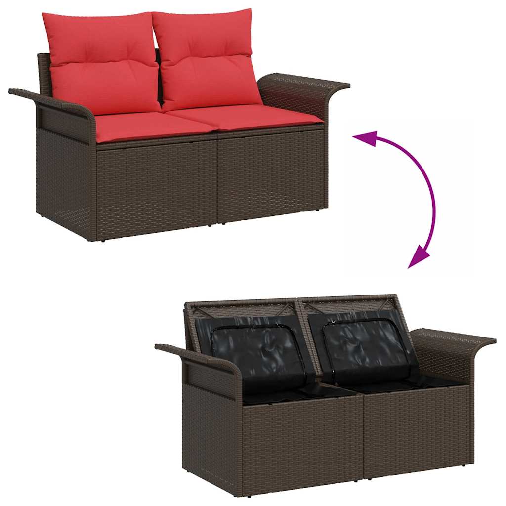 Gartensofa-set mit Kissen mit Speicher 9 pcs Braun Poly Rattan