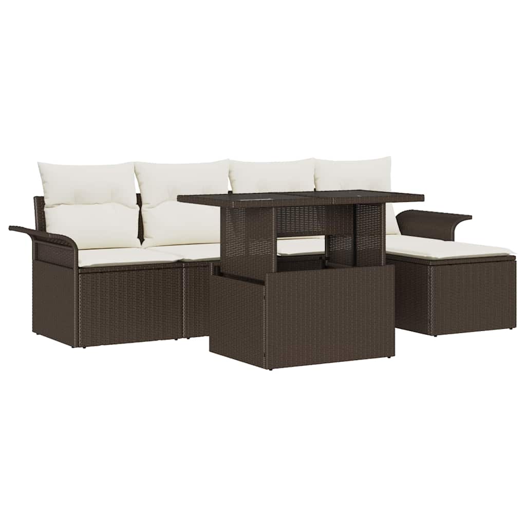 Garten-Sofa-Set mit Kissen mit Speicher 6 pcs Braun Poly Rattan