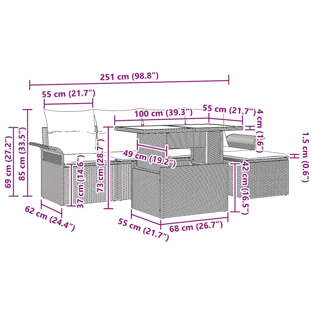 Garten-Sofa-Set mit Kissen mit Speicher 6 pcs Braun Poly Rattan