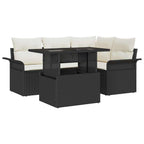 Gartensofa-set mit Kissen 5 pcs Schwarz Poly Rattan