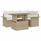 Gartensofa-set mit Kissen mit Speicher 5 pcs Beige Poly Rattan