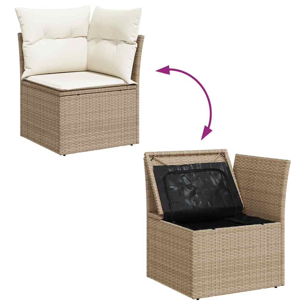 Garten-Sofa-Set mit Kissen mit Speicher 6 pcs Beige Poly Rattan