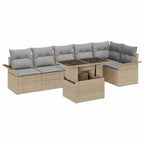 Garten-Sofa-Set mit Kissen mit Speicher 7 pcs Beige Poly Rattan