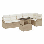 Garten-Sofa-Set mit Kissen mit Speicher 7 pcs Beige Poly Rattan