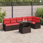 Garten-Sofa-Set mit Kissen mit Speicher 7 pcs Braun Poly Rattan