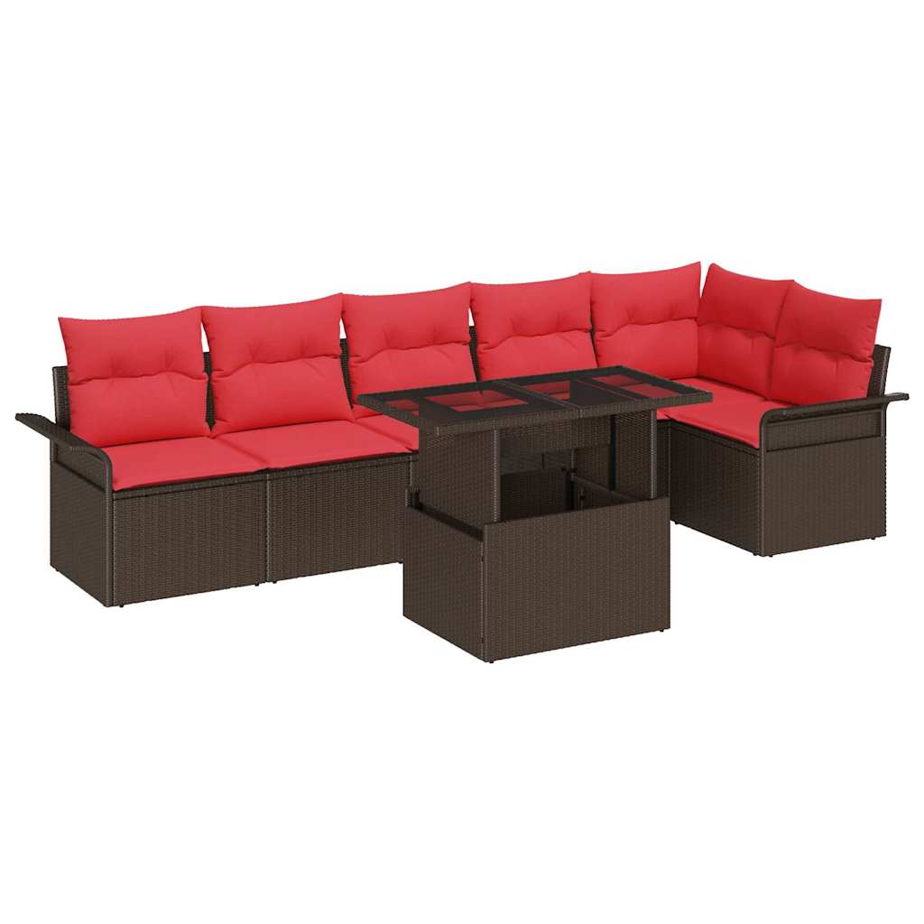 Garten-Sofa-Set mit Kissen mit Speicher 7 pcs Braun Poly Rattan