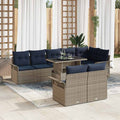 Gartensofa-set mit Kissen mit Speicher 9 pcs Grau Poly Rattan
