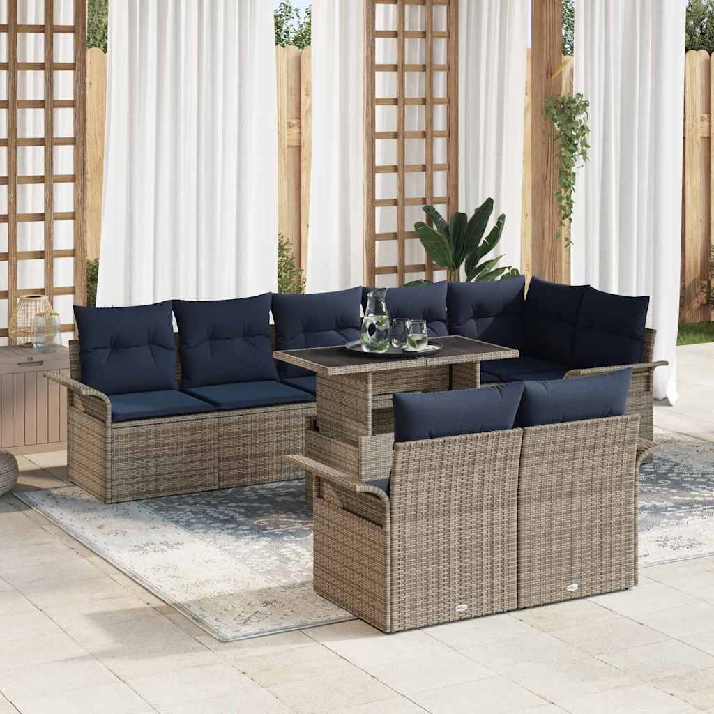 Gartensofa-set mit Kissen mit Speicher 9 pcs Grau Poly Rattan