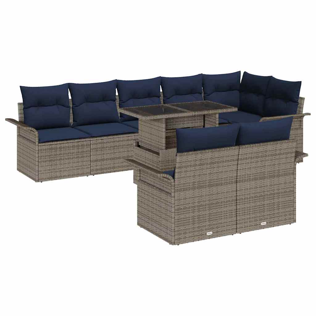 Gartensofa-set mit Kissen mit Speicher 9 pcs Grau Poly Rattan