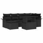Garten-Sofa-Set mit Kissen 7 pcs Schwarz Poly Rattan