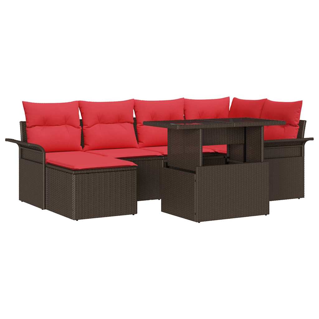 Gartensofa-set mit Kissen mit Speicher 7 pcs Braun Poly Rattan