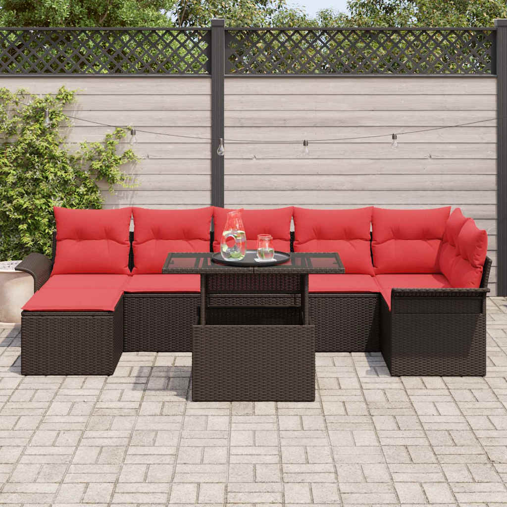 Gartensofa-set mit Kissen mit Speicher 8 pcs Braun Poly Rattan