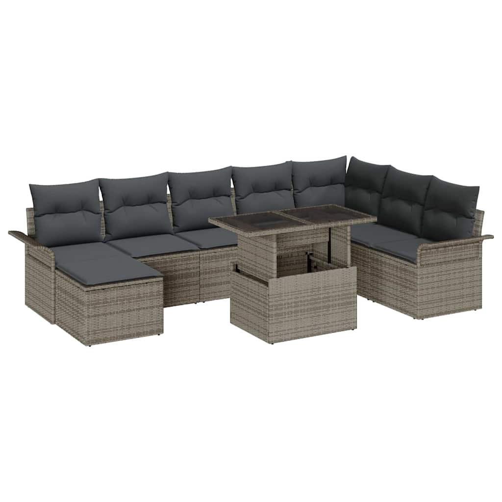 Garten-Sofa-Set mit Kissen mit Speicher 9 pcs Grau
