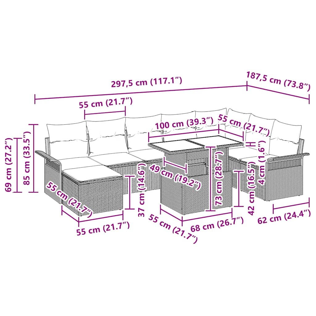 Garten-Sofa-Set mit Kissen mit Speicher 9 pcs Hellgrau