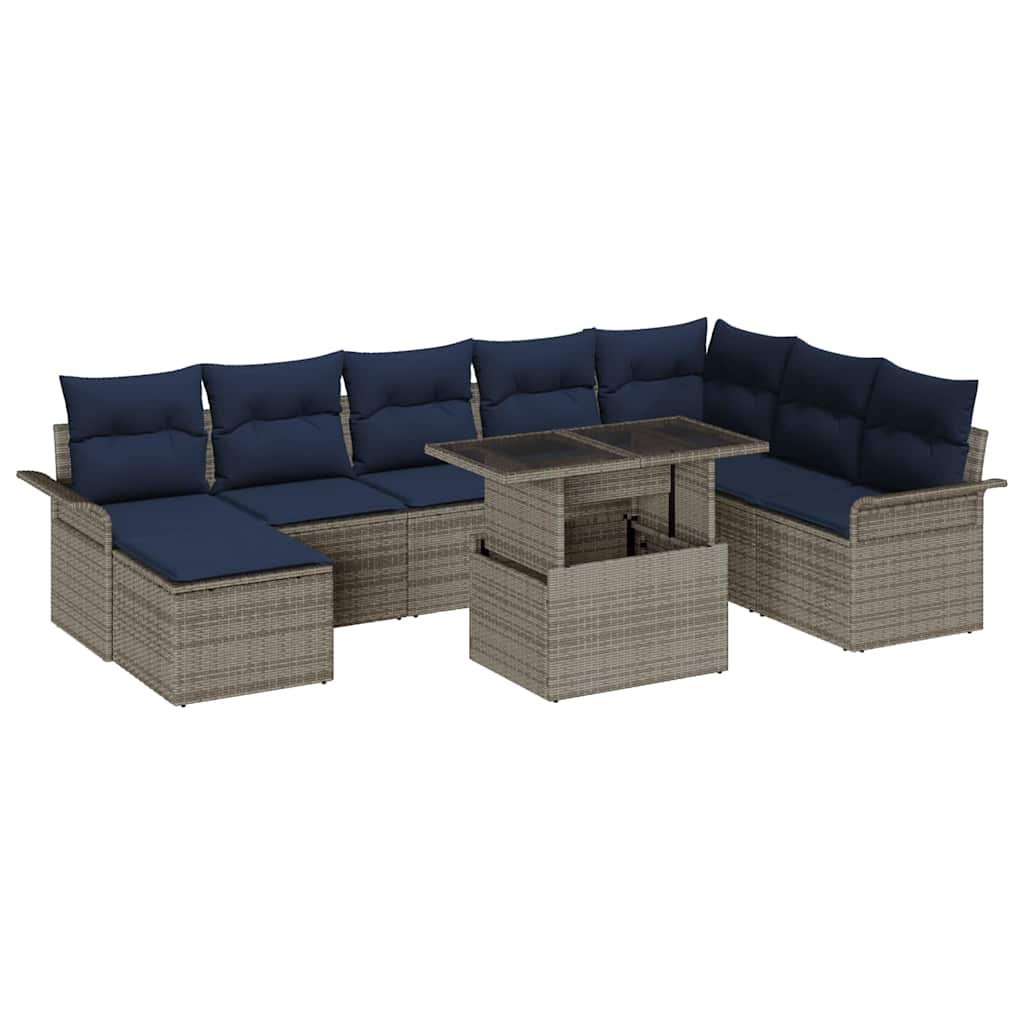 Gartensofa-set mit Kissen 9 pcs Grau Poly Rattan